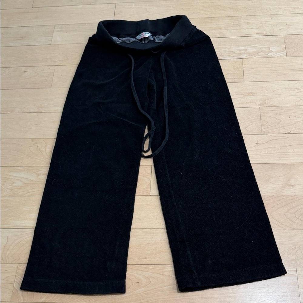Hard Tail Girls Black Wide Leg Fleece Bottoms with Drawstring